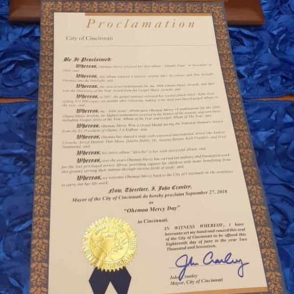 Ohemaa Mercy honored with City Key of Cincinnati 