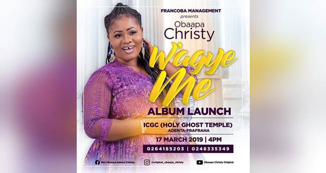Rev Obaapa Christy to Launch ‘W'agye Me’ Album in March (Events)