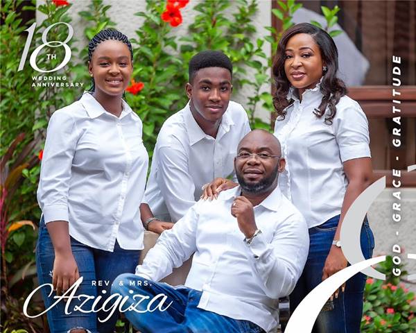 Rev Azigiza Jnr, Wife Mark 18th Marriage Anniversary With Adorable Family Portrait (PHOTOS) 