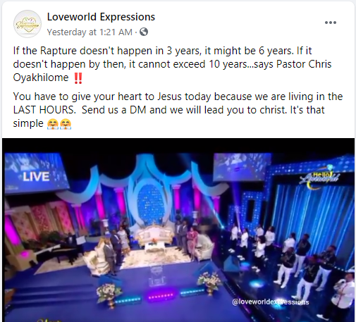 Pastor Chris Oyakhilome Predicts When Rapture Will Happen, Says It Won't Exceed 10 Years