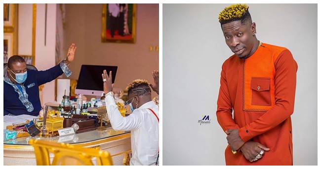 Shatta Wale Kneels before Archbishop Duncan Williams for Prayers