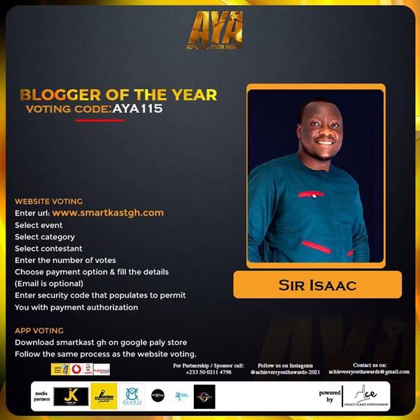 Celebrated Blogger Sir Isaac Receives nomination in the upcoming Achievers Youth Awards as Blogger of the Year