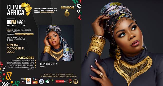 Multiple Award Winning Ghanaian Gospel Powerhouse, Empress Gifty Scoops 5 Nominations At CLIMA Africa Music 2022