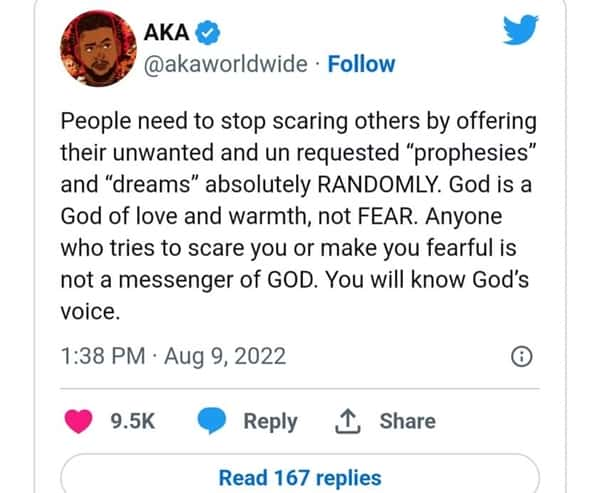 Zimbabwean Prophet Who Accurately Foresaw AKA’s Death Says Rapper Ridiculed Him When He Reached Out