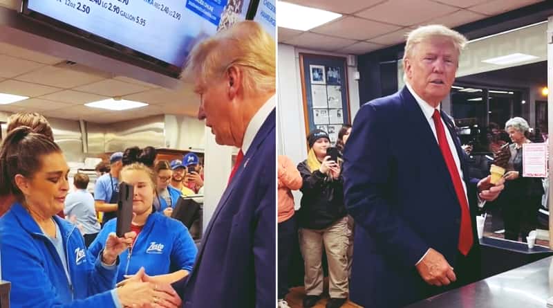 Donald Trump Prays With Restaurant Worker While On Campaign Trail